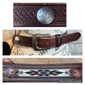 Wrangler Men’s Leather Western Belt Concho Embroidered Size 42 Brown Cowboy